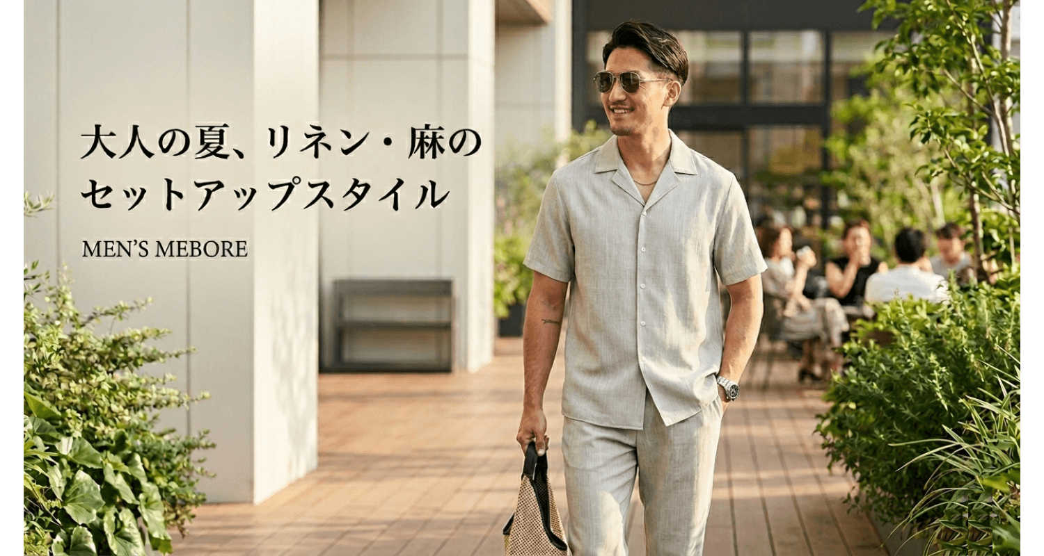 麻セットアップで夏の涼感コーデ|30代40代メンズ着こなし術 – Mebore 麻セットアップで夏の涼感コーデ|30代40代メンズ着こなし術 – Mebore