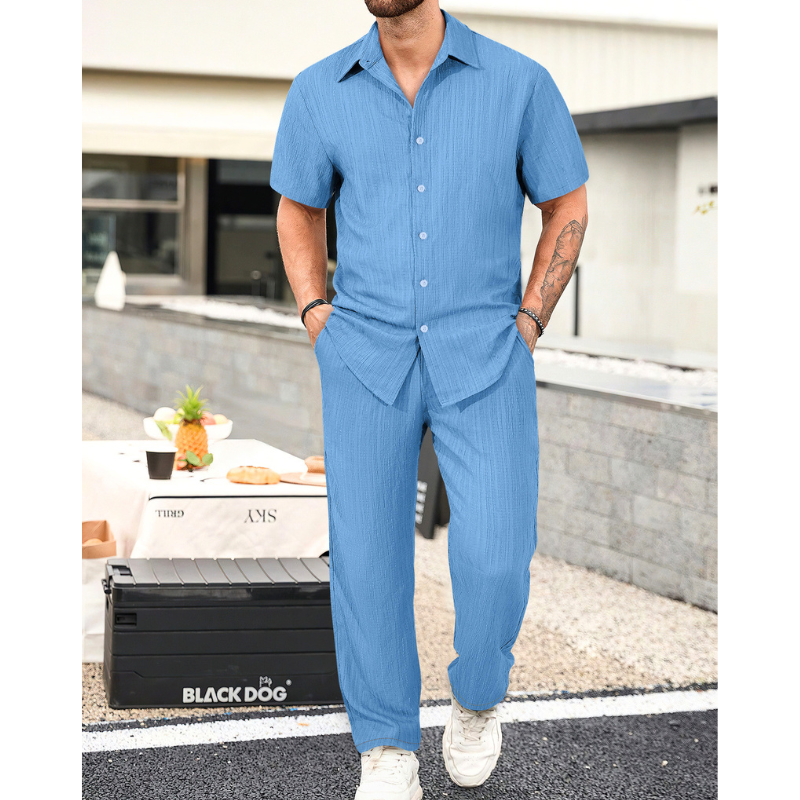 シボ感シャツセットアップ メンズ｜半袖シャツ×イージーパンツ 夏