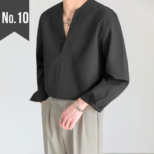 【着るだけで好印象な着映えシャツ】深Vネック×ノンアイロンの洗練デザイン長袖シャツ