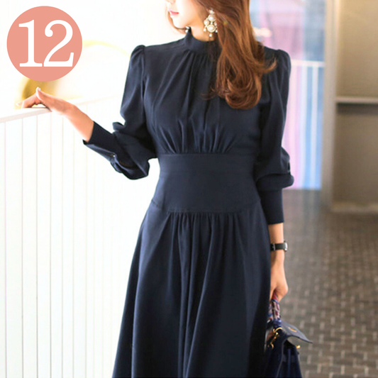 【品の良さと甘さが両得できちゃう】ハイネックパフスリーブフレアワンピース