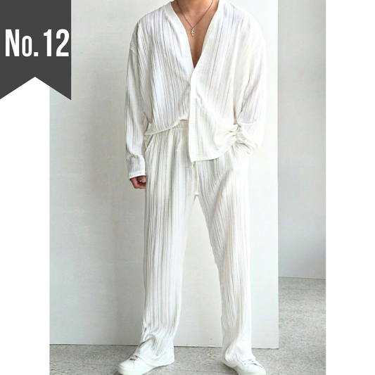 【ゆるさの中に漂う大人の色気】軽やかプリーツ素材セットアップ カーディガン×パンツ