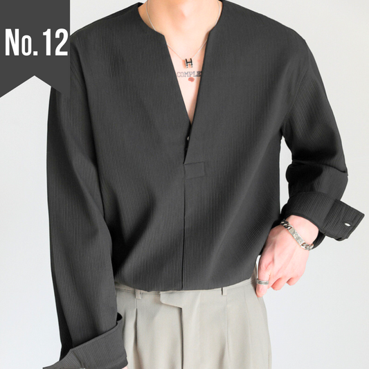 【着るだけで好印象な着映えシャツ】深Vネック×ノンアイロンの洗練デザイン長袖シャツ