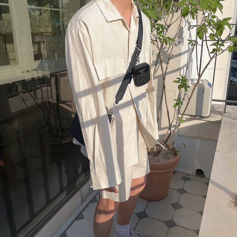 コットンナチュラルセットアップ ワークシャツ×ショートパンツ