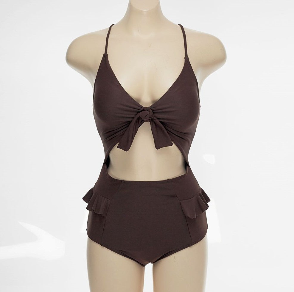 【男ウケ水着】背中レースアップお腹カットアウトリボンディテールモノキニ | エロい格好・セクシーな水着姿が叶うモテのレディース水着