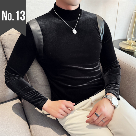 【異素材切替でワンランク上の大人コーデ】異素材切替ベロアタートルネック