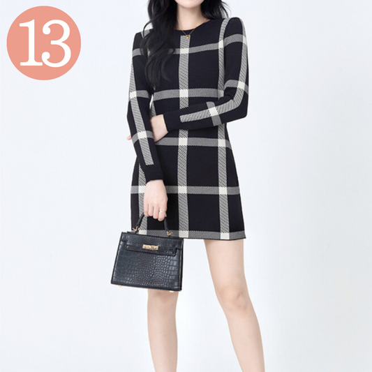 【秋冬デート映え♡】チェック柄ミニ丈ニットワンピース