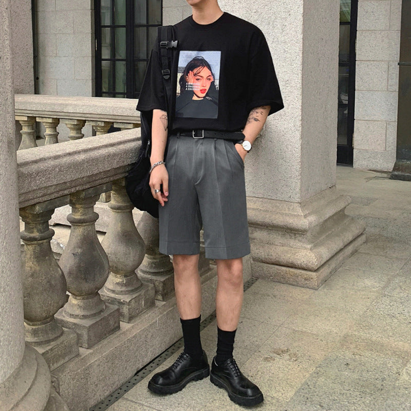 【メンズ】夏の定番!短パン: ダブルタックスリムフィットサマースーツハーフパンツ | 20代30代40代におすすめ