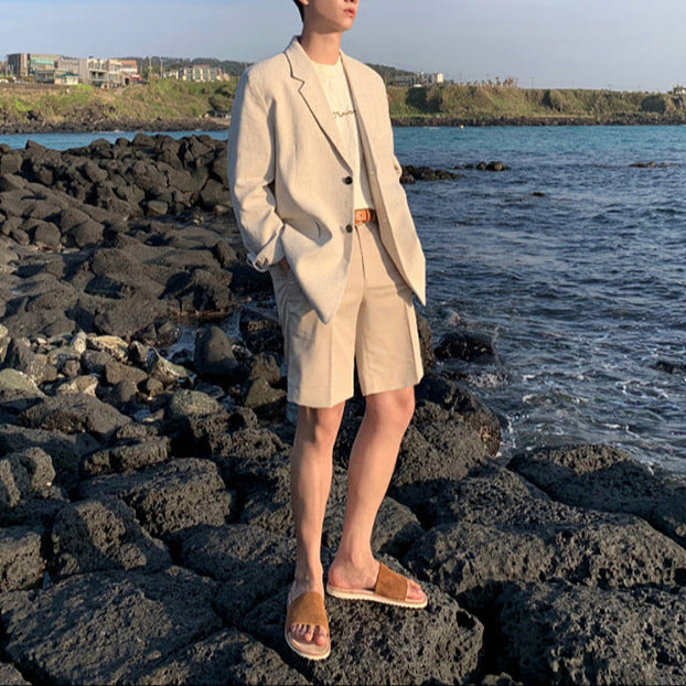 【メンズ】夏の定番!短パン: ダブルタックスリムフィットサマースーツハーフパンツ | 20代30代40代におすすめ