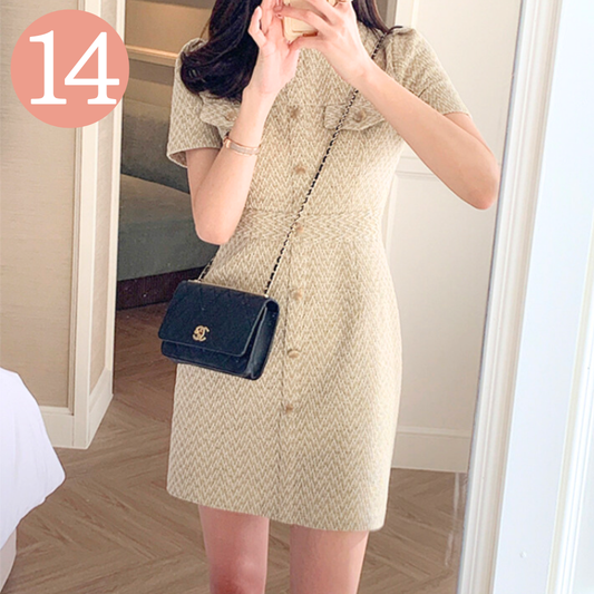 【品よく好印象】ツイード風半袖ミニワンピース