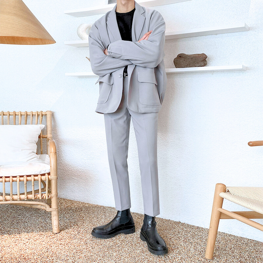 【楽なのに上品さ漂うコーデが完成!】ルーズジャケット×アンクル丈テーパードパンツ 上下セットアップ