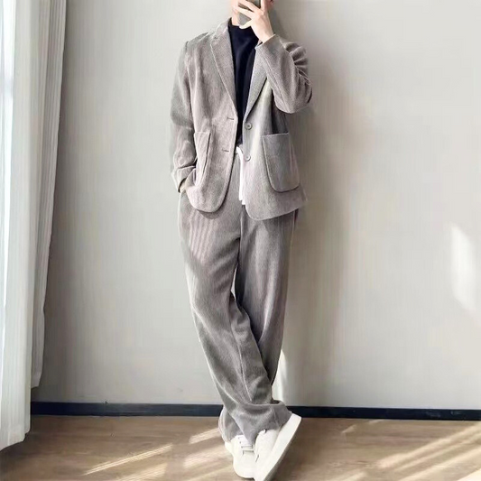 【暖かい上に動くのも楽なセット】コーデュロイテーラードセットアップ