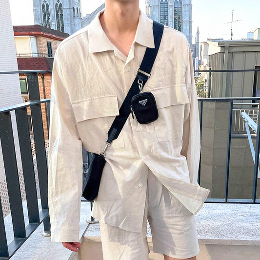 コットンナチュラルセットアップ ワークシャツ×ショートパンツ