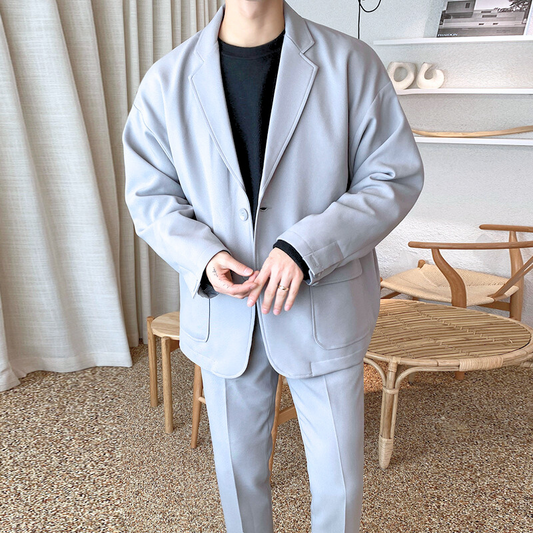 【楽なのに上品さ漂うコーデが完成!】ルーズジャケット×アンクル丈テーパードパンツ 上下セットアップ