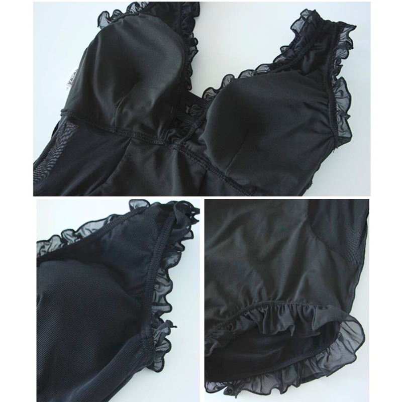 【男ウケ水着】Vネックフリルサイドメッシュバックオープン黒モノキニ | エロい格好・男モテ水着・セクシーな水着姿におすすめ