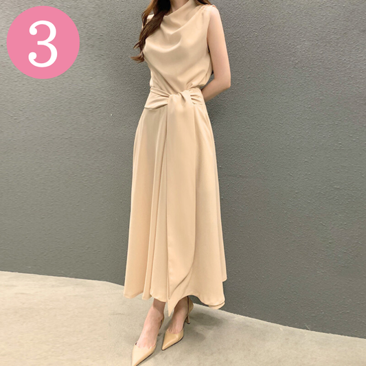 【立ち姿が美人見えする王道ロング】ハイネック ツイストデザインワンピース