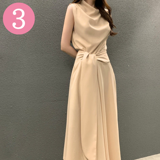 【立ち姿が美人見えする王道ロング】ハイネック ツイストデザインワンピース