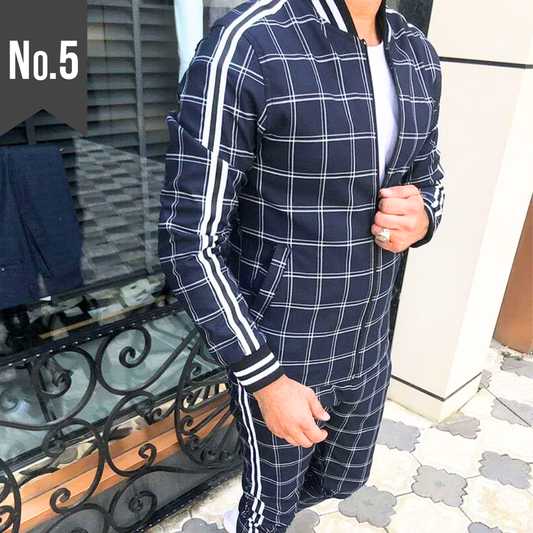 【着るだけでセンスの良さが漂う大人の男に】チェック柄ラインジャージセットアップ(上下セット)