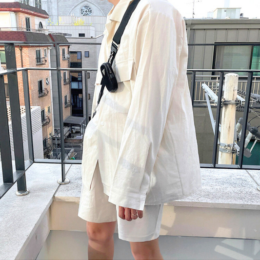 コットンナチュラルセットアップ ワークシャツ×ショートパンツ