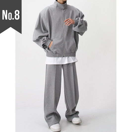 【上品さ漂う大人のためのスウェット】スタンドカラーブルゾン×ワイドパンツ スウェットセットアップ