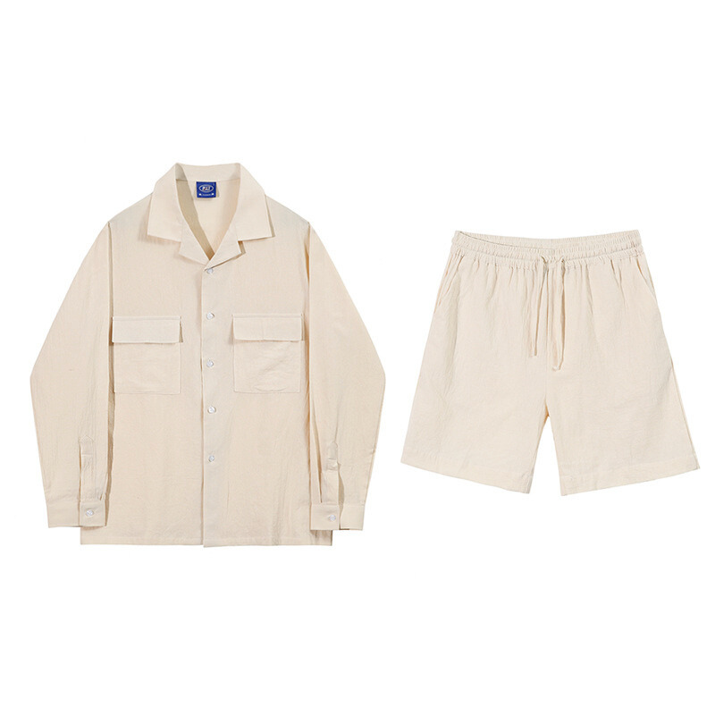 コットンナチュラルセットアップ ワークシャツ×ショートパンツ