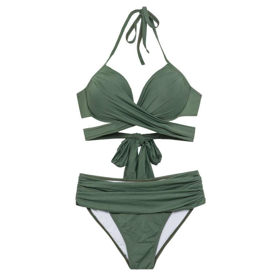 【男ウケ水着】ホルターネック谷間クロスデザイン×フルバックショーツ ビキニ | エロい格好・男モテ水着・セクシーな水着姿におすすめ