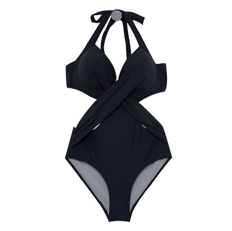 【男ウケ水着】ホルターネックウエストカットアウト谷間クロスデザインモノキニ | エロい格好・男モテ水着・セクシーな水着姿におすすめ