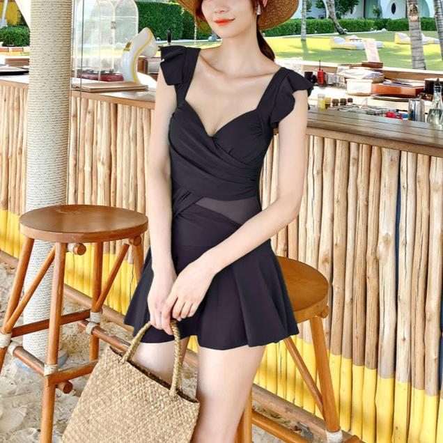 【男ウケ水着】胸下クロスウエストシアースカート裾ワンピース水着 | エロい格好・男モテ水着・セクシーな水着姿におすすめ