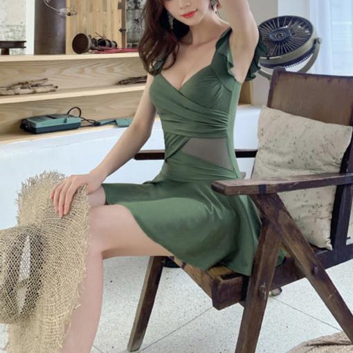 【男ウケ水着】胸下クロスウエストシアースカート裾ワンピース水着 | エロい格好・男モテ水着・セクシーな水着姿におすすめ