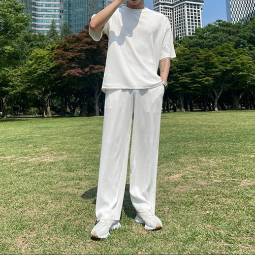 プリーツアイスシルクセットアップ シャツ×パンツ2タイプ