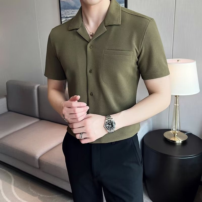 【メンズ】夏のトップス: 半袖ワッフルシャツ オープンカラー前ボタン | 20代30代40代におすすめ