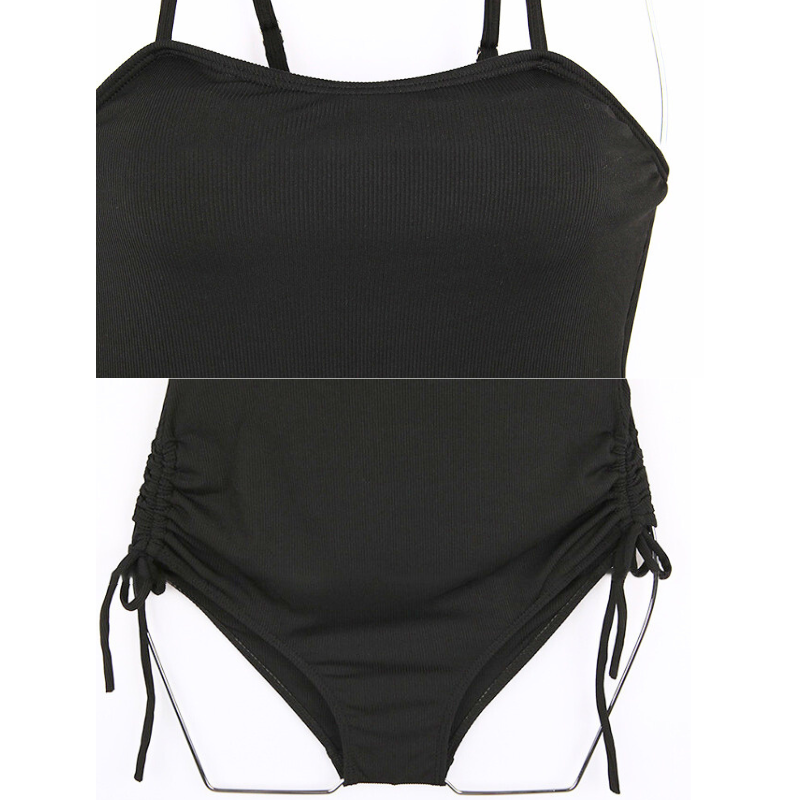 サイドシャーリング&リボン付きブラックワンピ型ビキニ拡大