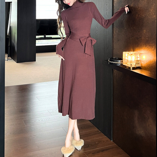 30代女性におすすめのリボン付きニットワンピース全身コーデ