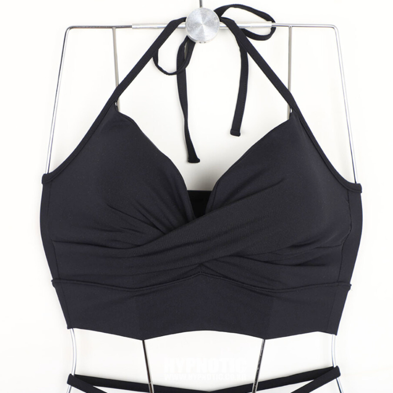 クロスリボンカシュクールビキニ ブラック 商品平置き前面|ハイウエストショーツ付き