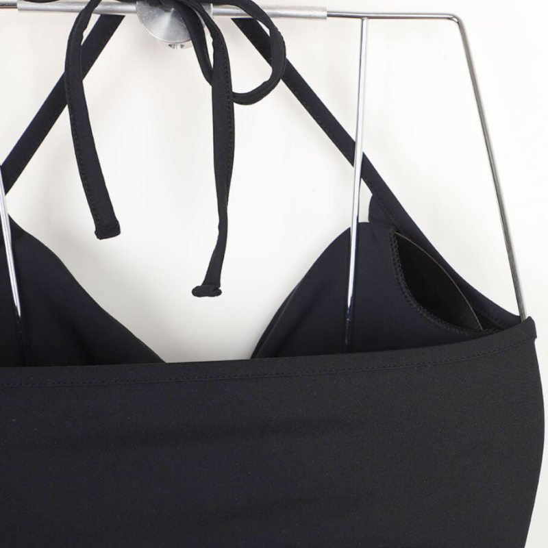 クロスリボンカシュクールビキニ ブラック トップス単品平置き(背面)|カシュクールデザイン