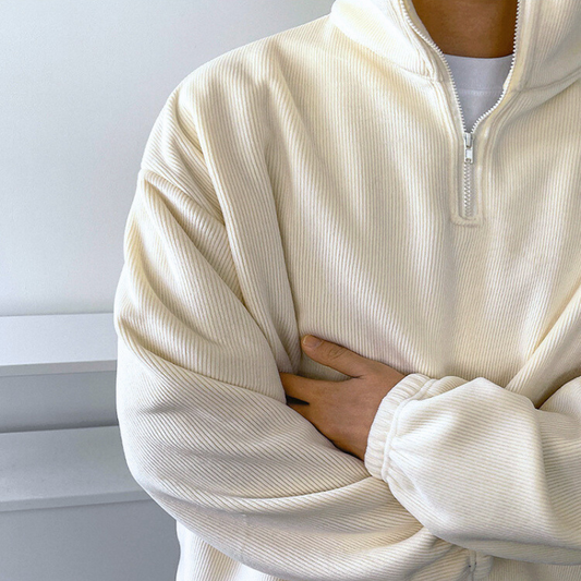 ベロアコーデュロイハーフジップ上下セットアップ 袖口アップ