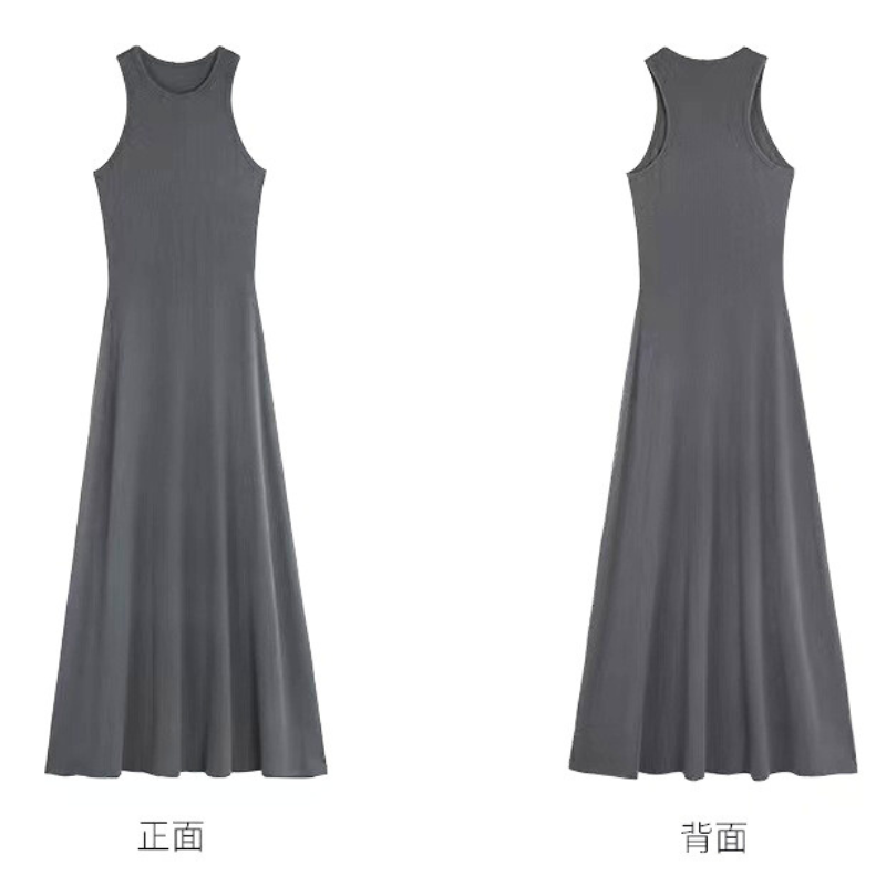 正面と背面から見たグレーアメリカンスリーブワンピのパターン紹介