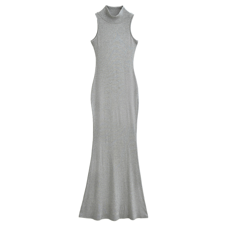 グレーのノースリーブマーメイドワンピースの置き画(正面)