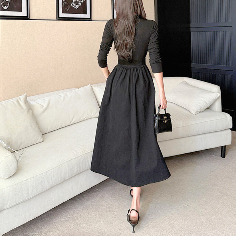 Mebore公式 秋冬の男ウケモテ服 Vネックベルト付きフレアワンピース