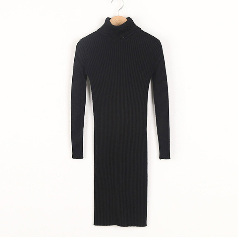 タイトシルエットが魅力のブラックリブニットワンピース