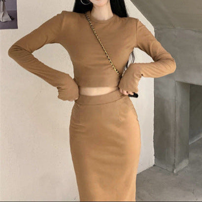 【脚長見えする美バランス】短丈トップス×ハイウエストタイトスカート 裏起毛セットアップ