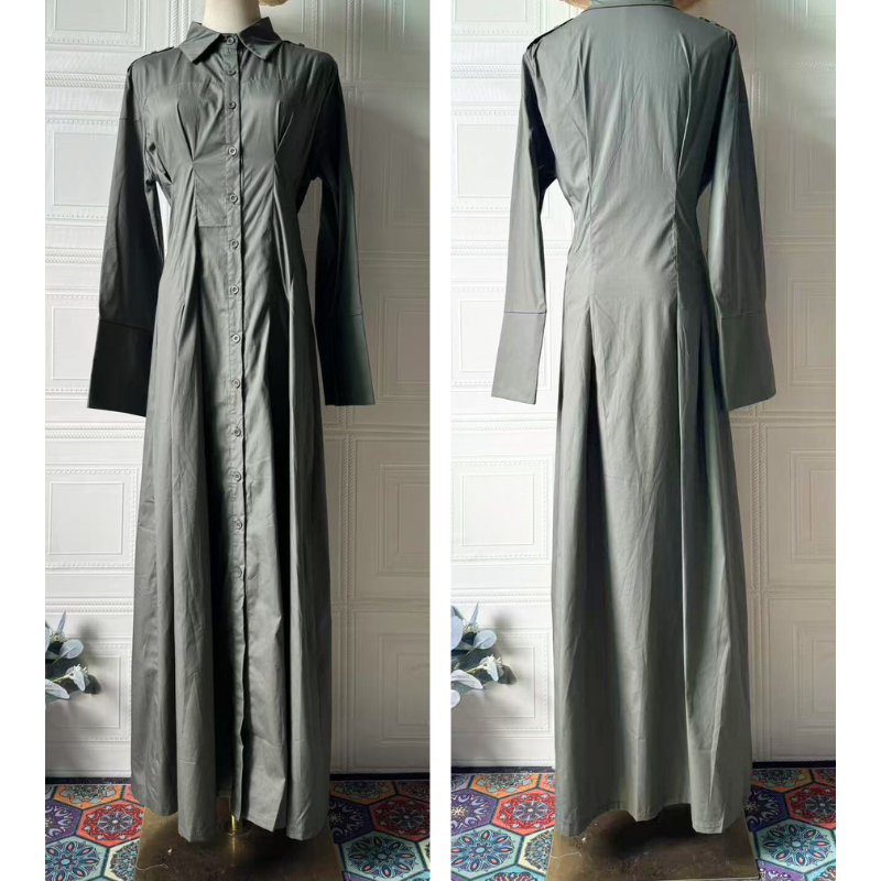 カーキワンピース×ウエストマークで脚長効果|秋冬のきれいめコーデに