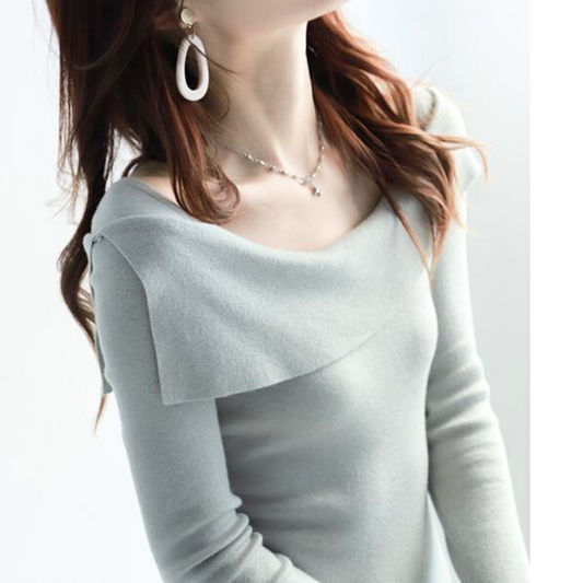 スクエアカラーフィット&フレアニットワンピース