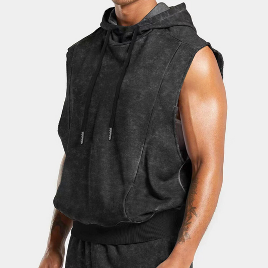 ノースリーブフーディ スウェットセットアップ ブラック 正面コーディネート