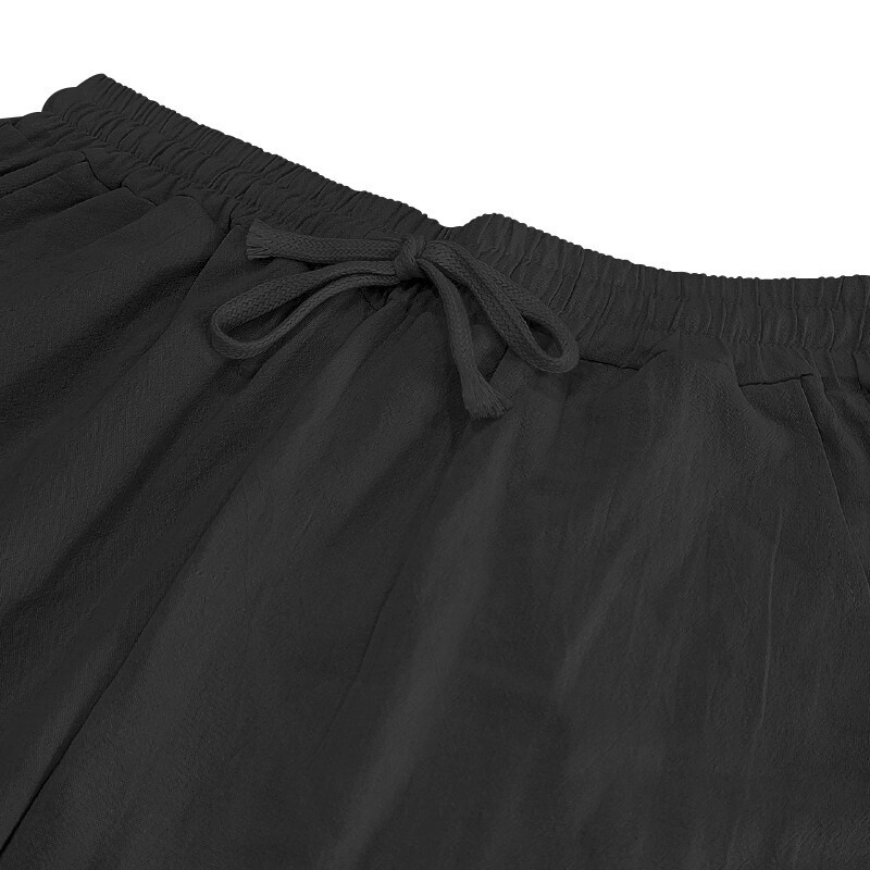 メンズ リネンパンツ ウエスト調整紐付き ブラック セットアップ