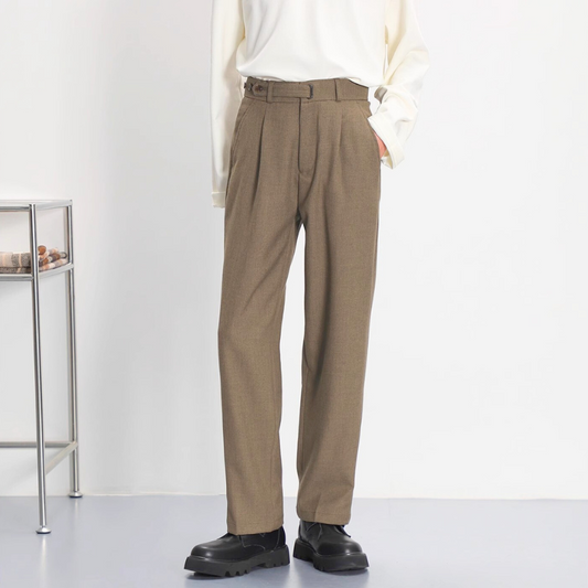 30代メンズにおすすめのブラウンウール調ワイドスラックス 正面全体コーデ(春秋)