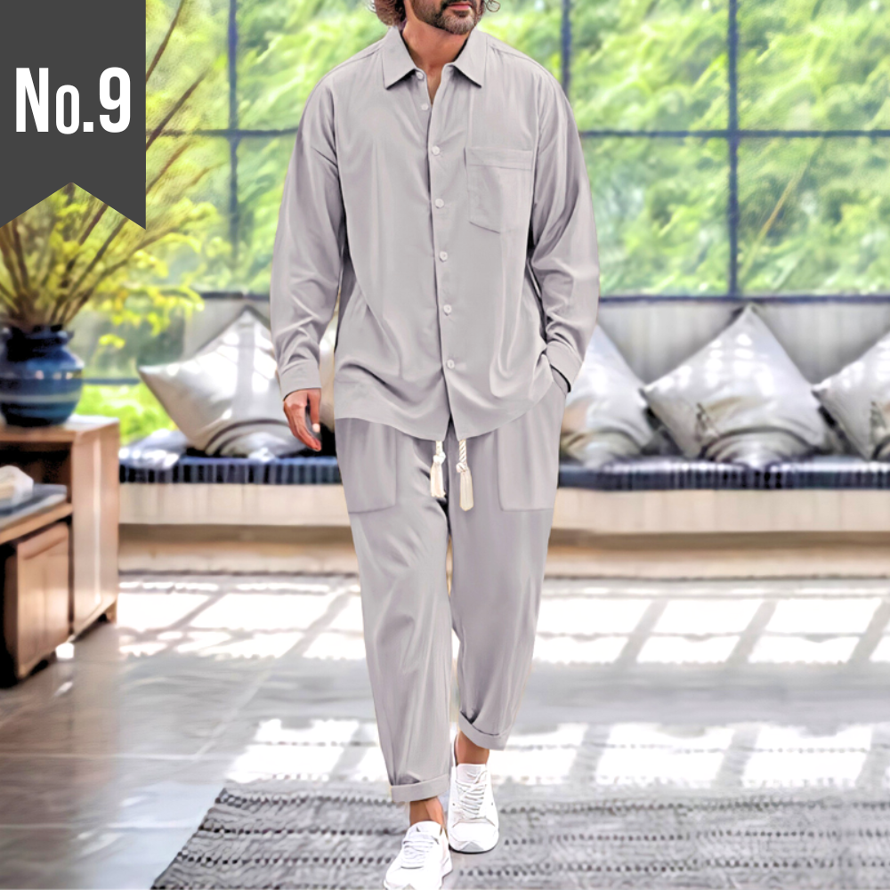 30代メンズ必見】コットンリネン カジュアル長袖上下セットアップ 30代メンズ必見】コットンリネン カジュアル長袖上下セットアップ