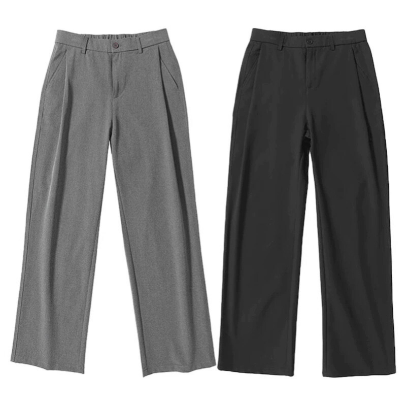 グレーとブラックの後ろゴムタック入りワイドストレートスラックス色展開画像