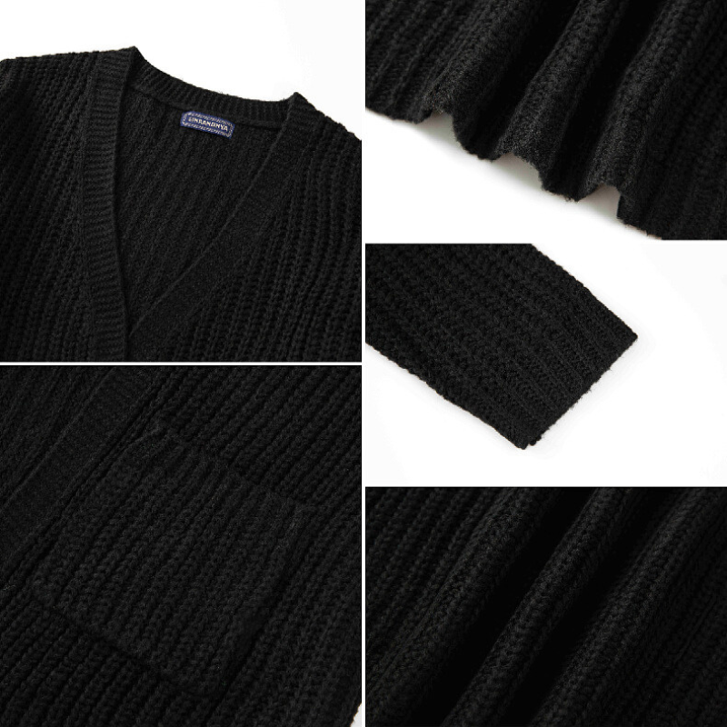 ローゲージロングニットカーディガン ブラック 編み地アップ