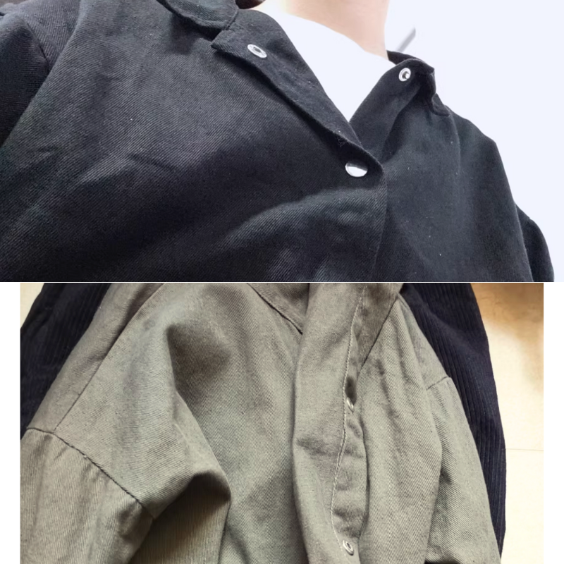 カーキとブラックのシャツジャケット 素材とディテール比較