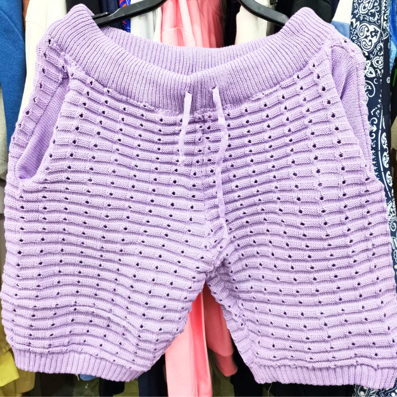 サマーニットショートパンツ ラベンダー 30代40代メンズ 夏のリラックススタイルにおすすめ